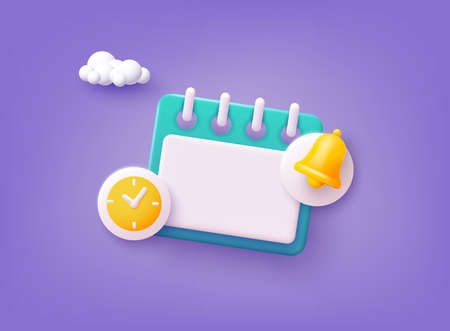 Calendar icon with notification icons. Business planning ,events, reminder and timetable. 3D Web Vector Illustrations.のイラスト素材