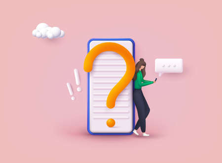 Question Marks. FAQ concept. Ask Questions and receive Answers. Online support center. Frequently Asked Questions. 3D Web Vector Illustrations.のイラスト素材