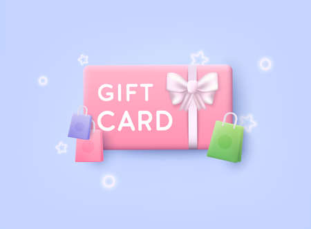 Gift card and promotion strategy, gift voucher, discount coupon and gift certificate concept. 3D Web Vector Illustrations.のイラスト素材