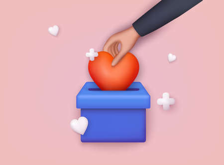 Hands holding red heart. Donation and charity concept. 3D Web Vector Illustrations.のイラスト素材
