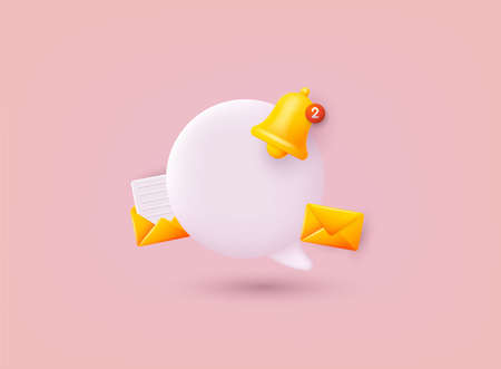 Speech bubble with reminder bell. notifications. Reminder design mockup. Email marketing, online advertising concept. 3D Web Vector Illustrations.のイラスト素材