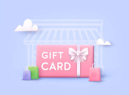 Gift card and promotion strategy, gift voucher, discount coupon and gift certificate concept. 3D Web Vector Illustrations.のイラスト素材