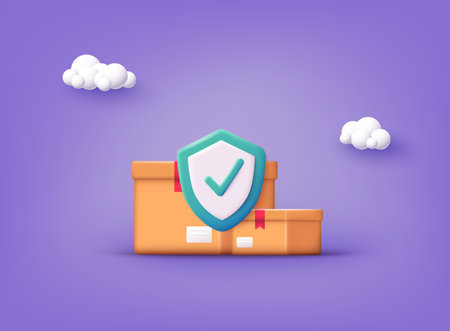 Shipping insurance for freight cargo delivery and parcel package transportation protection coverage. 3D Vector Illustrations.のイラスト素材