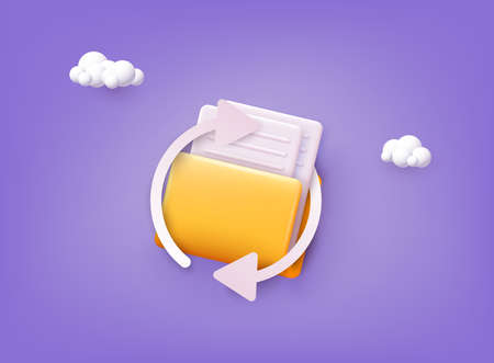 Cloud storage icon. Digital file organization service or app with data transfering. 3D Web Vector Illustrations.のイラスト素材