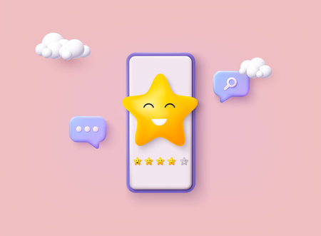 starfeedback. Vector customer review concepts. Reviews stars with good and bad rate and text. 3D Web Vector Illustrations.のイラスト素材