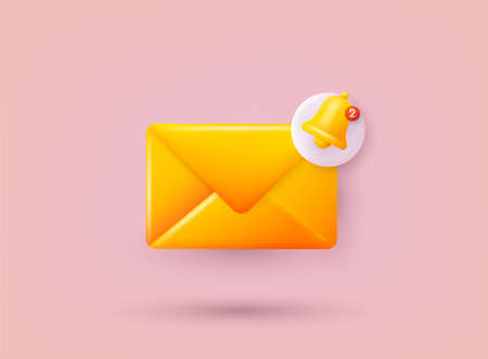 Mail with reminder bell. notifications. Reminder design mockup. Email marketing, online advertising concept. 3D Web Vector Illustrations.のイラスト素材