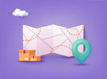 Map with delivery tracking. gps navigator pointer. 3D Web Vector Illustrations.のイラスト素材