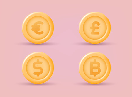 Set of icon coins. Currency exchange, finance and investment concept. 3D Web Vector Illustrations.のイラスト素材
