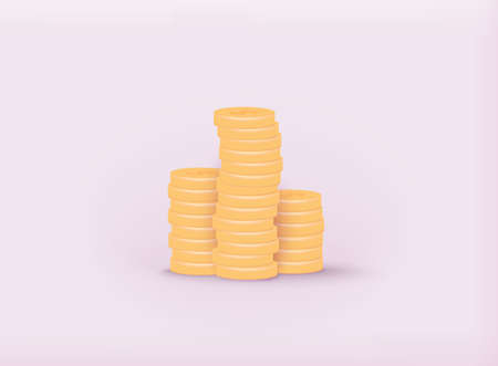 Gold coins cash money in piles, Isolated on white transparent background. 3D Web Vector Illustrations.のイラスト素材