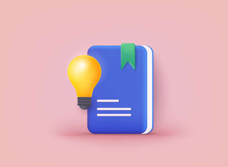 Book with idea bulb above. Getting smart and intelligent from reading books concept. 3D Web Vector Illustrations.のイラスト素材