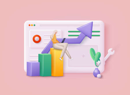 Concept of Seo Optimization for website and mobile website. Landing page template. 3D Vector Illustrations.のイラスト素材