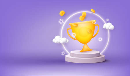Winner cup icon. Promotion discount present point, customer promo surprise. 3D Web Vector Illustrations.のイラスト素材