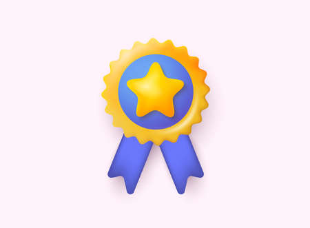 Gold medal icon with blue ribbon. Winner concept. 3D Web Vector Illustrations.のイラスト素材