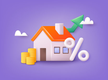 Invest Money in Real Estate Property. House Loan, Rent and Mortgage Concept. 3D Web Vector Illustrations.のイラスト素材