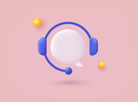 Call center, online customer support. Contact Us Customer Service For Personal Assistant Service, Person Advisor and Social Media Network. 3D Web Vector Illustrations.のイラスト素材