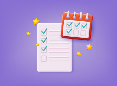 Management todo check list, work project plan concept. Questionnaire with notes. 3D Web Vector Illustrations.のイラスト素材