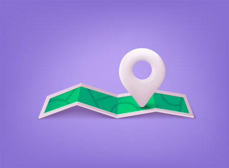 Navigator pin white color mock up with map. GPS navigation and travel location. 3D Web Vector Illustrations.のイラスト素材