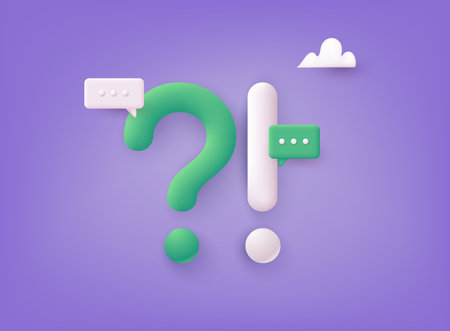Exclamations and Question Marks. FAQ concept. Ask Questions and receive Answers. Online support center. Frequently Asked Questions. 3D Web Vector Illustrations.のイラスト素材