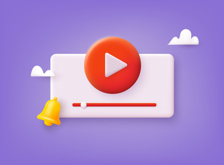 Video channel online icon. Video windows flying in air. Internet video clips and tube concept. 3D Web Vector Illustrations.のイラスト素材