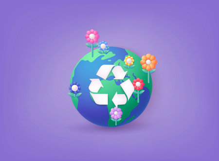 Save the planet. Sustainable economic growth strategy, recourses reuse reduce co2 emission climate impact. 3D Web Vector Illustrations.のイラスト素材