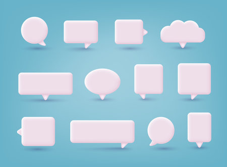 Set of four 3D speech bubble icons, isolated on orange background. 3D Web Vector Illustrations.のイラスト素材