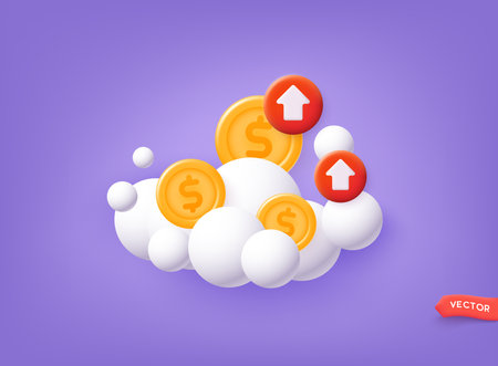 Money and finance rise cloud icon. Cloud online payment and payment. 3D Web Vector Illustrations.のイラスト素材