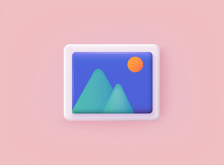 Image icon. Jpg file and photo. Mountains and sun landscape. 3D Web Vector Illustrations.