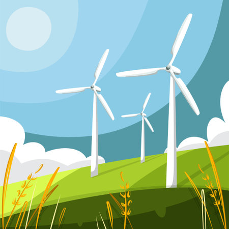 wind energy. save planet. Flat design ecology concept with natural elements. Global Wind Day. mother earth day.のイラスト素材
