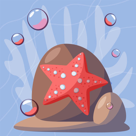 Vector images of sea waves, starfish and plants. World Oceans Day. A holiday dedicated to the protection and conservation of the world's oceans, water, and ecosystems.のイラスト素材