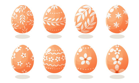Set of Easter eggs with different patterns. Vector illustration on a white background. Happy easter. Spring holiday. Collection of decorative Easter symbol. Spring colorful chocolate egg.のイラスト素材