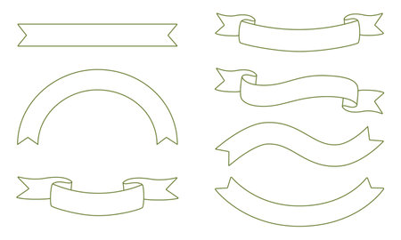 Vector set of ribbons of different shapes isolated on white background with hand-drawn lines.のイラスト素材