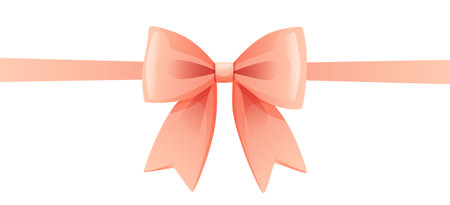 Pink ribbon tied in a knot. The bow is placed in the middle of a rectangular format. Ribbon for wedding invitation, certificate, gift boxes, with space for text on a white background.のイラスト素材