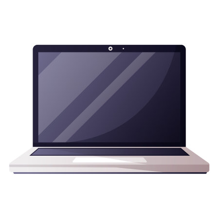 Computer, laptop with blank screen, computer with blank display, laptop front view on white background. Modern computer hardware, Vector user interface demo.のイラスト素材