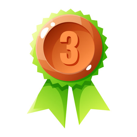 A bronze medal with the number three, attached to a green ribbon. The medal symbolizes achievement and recognition in competitions.のイラスト素材