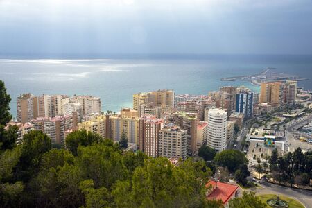Malaga, Spain, February 2019. Panorama of the Spanish city of Malaga. Buildings, port, bay, ships...