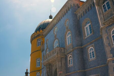 Sintra, Portugal, July 25, 2018. Pena Palace. The walls are decorated with unique colorful tiles,...