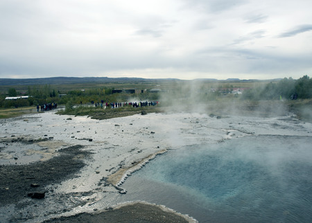 Haukadalur Valley is a famous landmark of Iceland. Here are geysers, round ponds with hot and turquoise water. A unique phenomenon.のeditorial素材