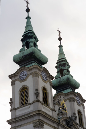 Two domes of the Catholic Church of St. Anne in Budapest, on the right bank of the Danube. A monument of architecture in the style of Italian Baroque.のeditorial素材