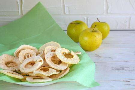 Organic apple dried fitness chips. A popular tasty and fresh healthy product. Healthy, dietary,...