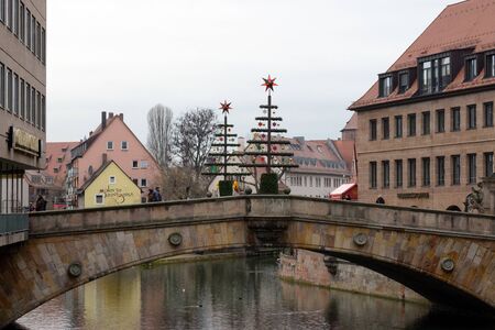 Nuremberg, Germany, January 2020. View of the Pegnitz River, German houses and bridges. An interesting trip to Germany.のeditorial素材