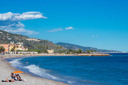 Nice, France, September 2021. The famous Promenade des Anglais on a bright sunny day. Journey to the Cote d'Azur.のeditorial素材