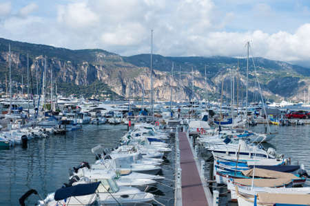 Saint-Jean-Cap-Ferrat, France, September 2021. Parking of yachts and boats in the Cote d'Azur resort in the Provence Saint-Jean-Cap-Ferrat region. French Riviera. rich life.のeditorial素材