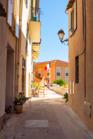 Roquebrune-Cap-Martin, France, September 2021. Ancient narrow streets in Roquebrune-Cap-Martin, France, on the Mediterranean coast near Monaco. Journey along the Cote d'Azur.の写真素材
