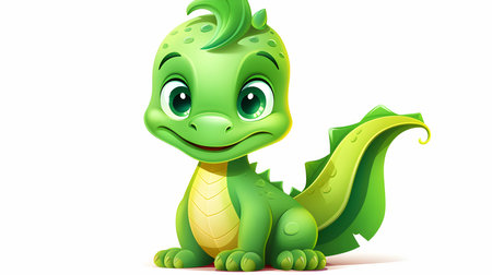 Cute green dragon in cartoon style on a white background. New Year background. Christmas cardの素材