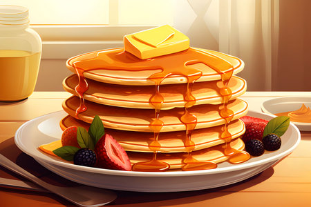 Delicious golden pancakes. cartoon style.の素材