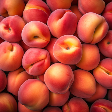Ripe peaches close-up. Healthy fruits.の素材