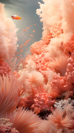 Undersea world. Coral reef and orange fishの素材