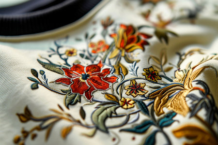 Embroidery on a women's hoodie. Close-up. Floral pattern.の素材