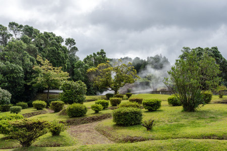 A beautiful well-kept park near thermal springs on the island of San Miguel. Travel Azores.の写真素材
