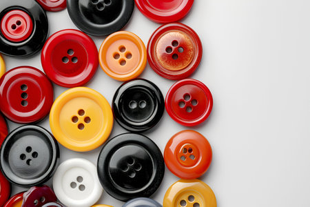 Stylish multi-colored buttons on a white background. Copy space.の素材